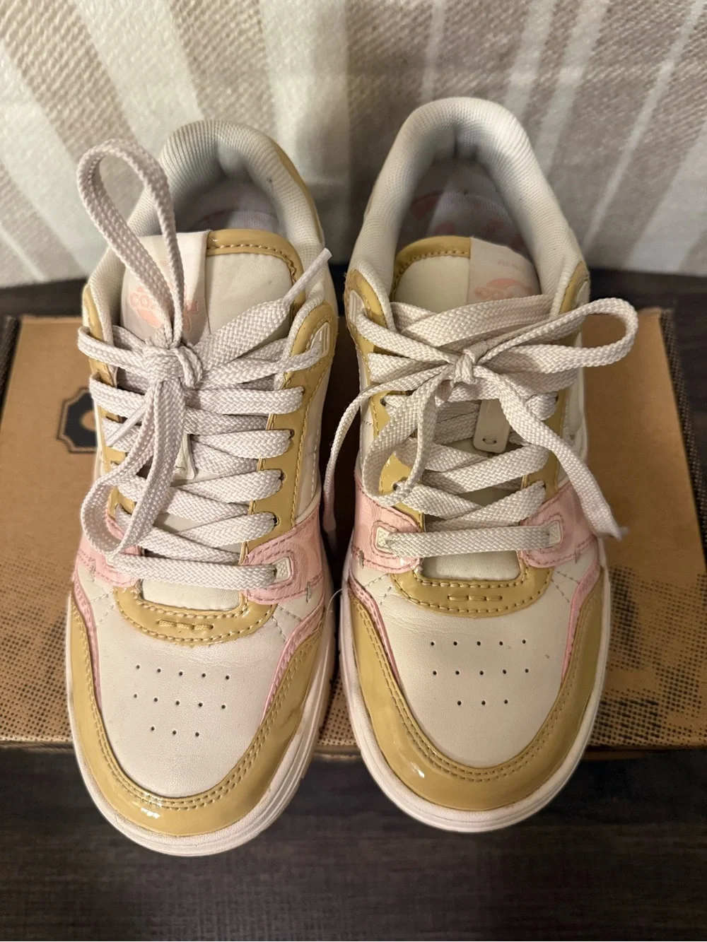 Coach Pink and Cream Low-Top Platform Sneakers